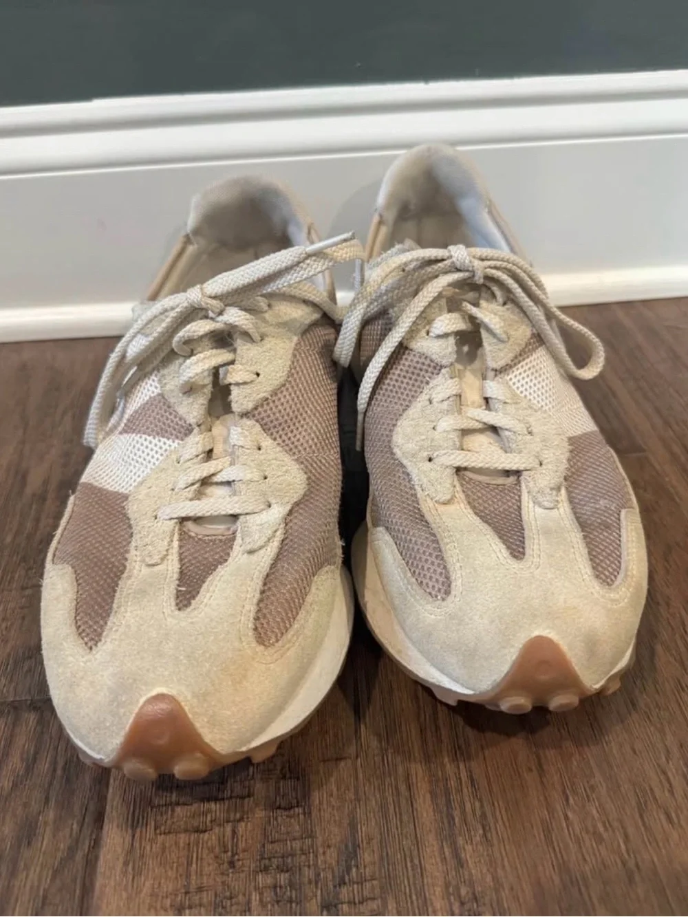 New Balance Men's Beige and Cream Mesh Suede Sneakers